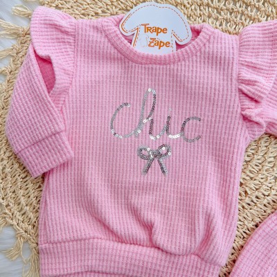 Conj. Casaco "Chic" e Calça em Malha Wafle - Rosa